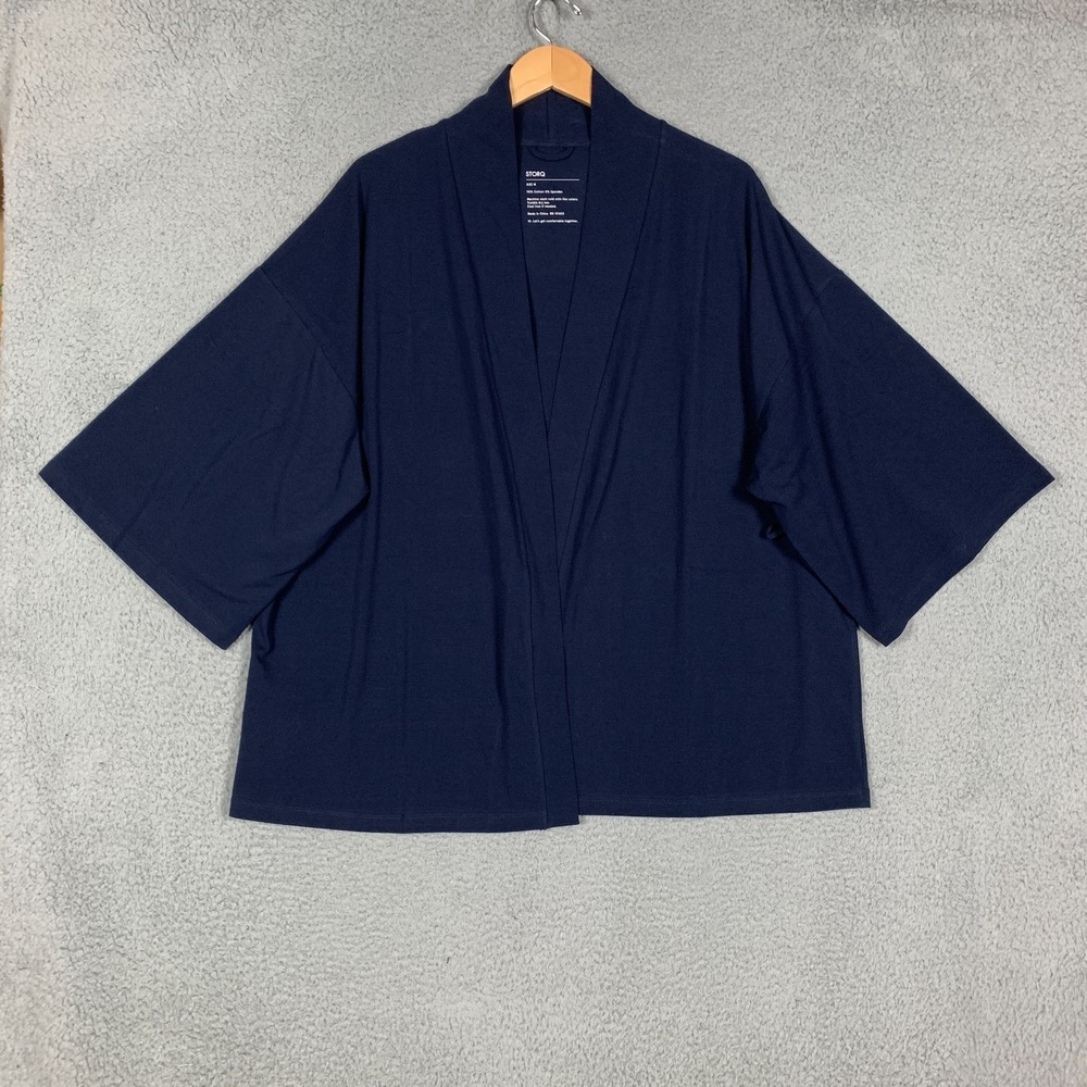 Storq Kimono Cardigan Maternity Medium Navy Open Front Nursing Lounge (No‎ Belt)